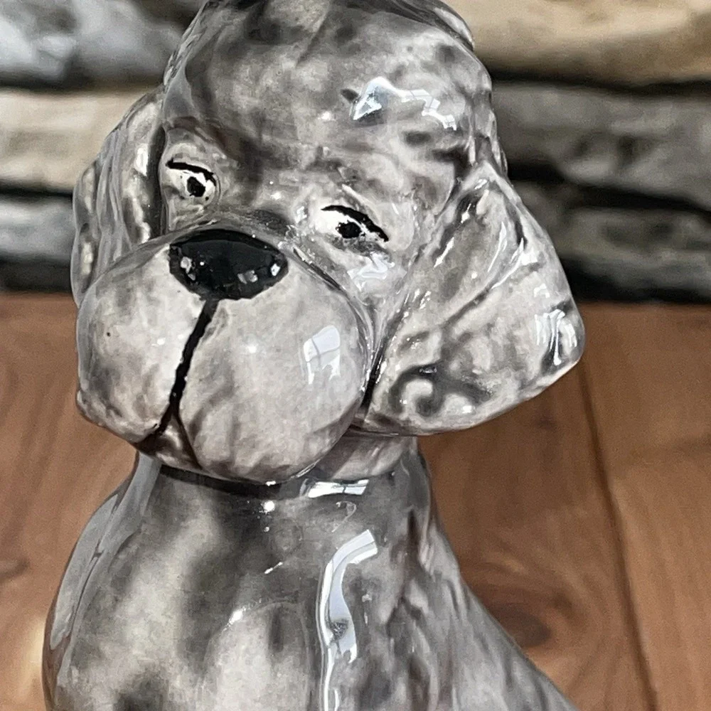 Vintage 1970s Gray Ceramic Noodle Poodle Dog 6.5
